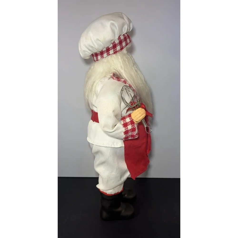 Santa Claus Chef Figurine – Red Apron, Whisk & Gingerbread House – 16